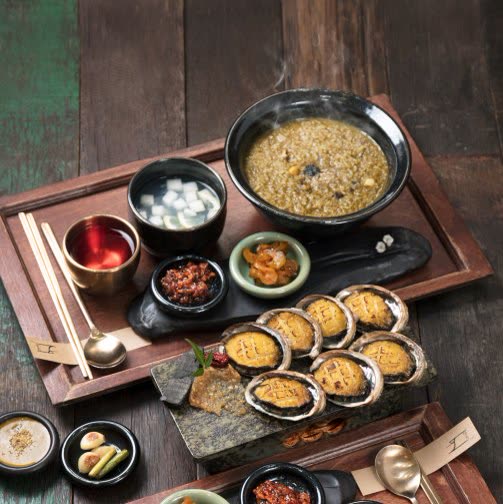 탐복 반상 구성, 전복죽과 곁들임