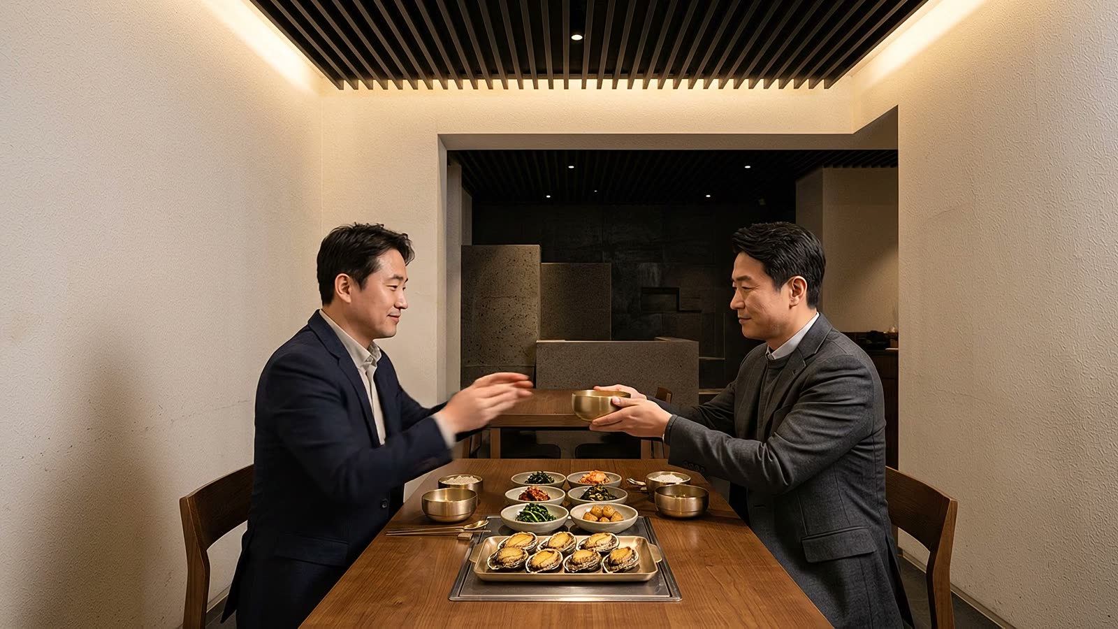 광교 법조타운 인근에서 마주 앉은 저녁 식사 자리